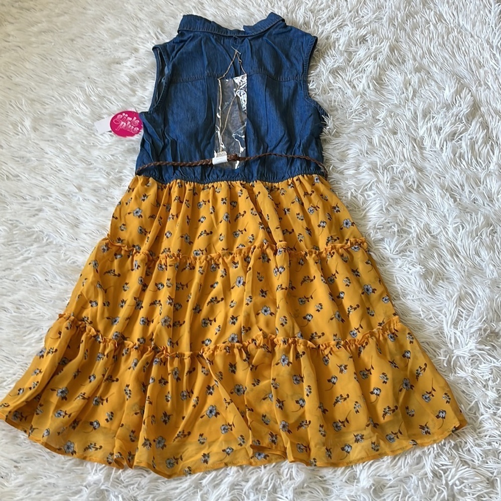 Knit Works Girls Tiered Denim Dress with Belt & Necklace blue/Mustard size 16.5 - Picture 12 of 12